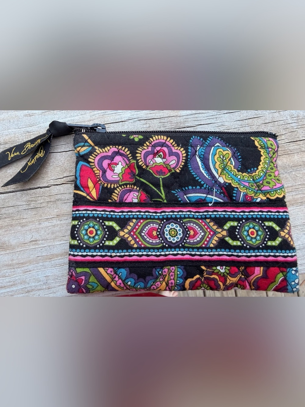 Vera Bradley Black Multicolor Paisley Floral Zip Pouch